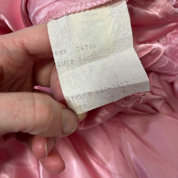 Vintage 80s Pink Lace Puff Sleeve Satin Dress Bow Back Formal Petite Small Prom - Picture 9 of 11